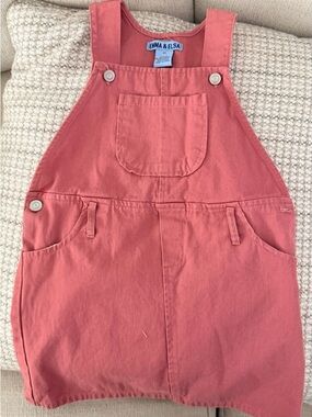 Emma & Elsa Girls' Coral Pink Cotton Overall Dress